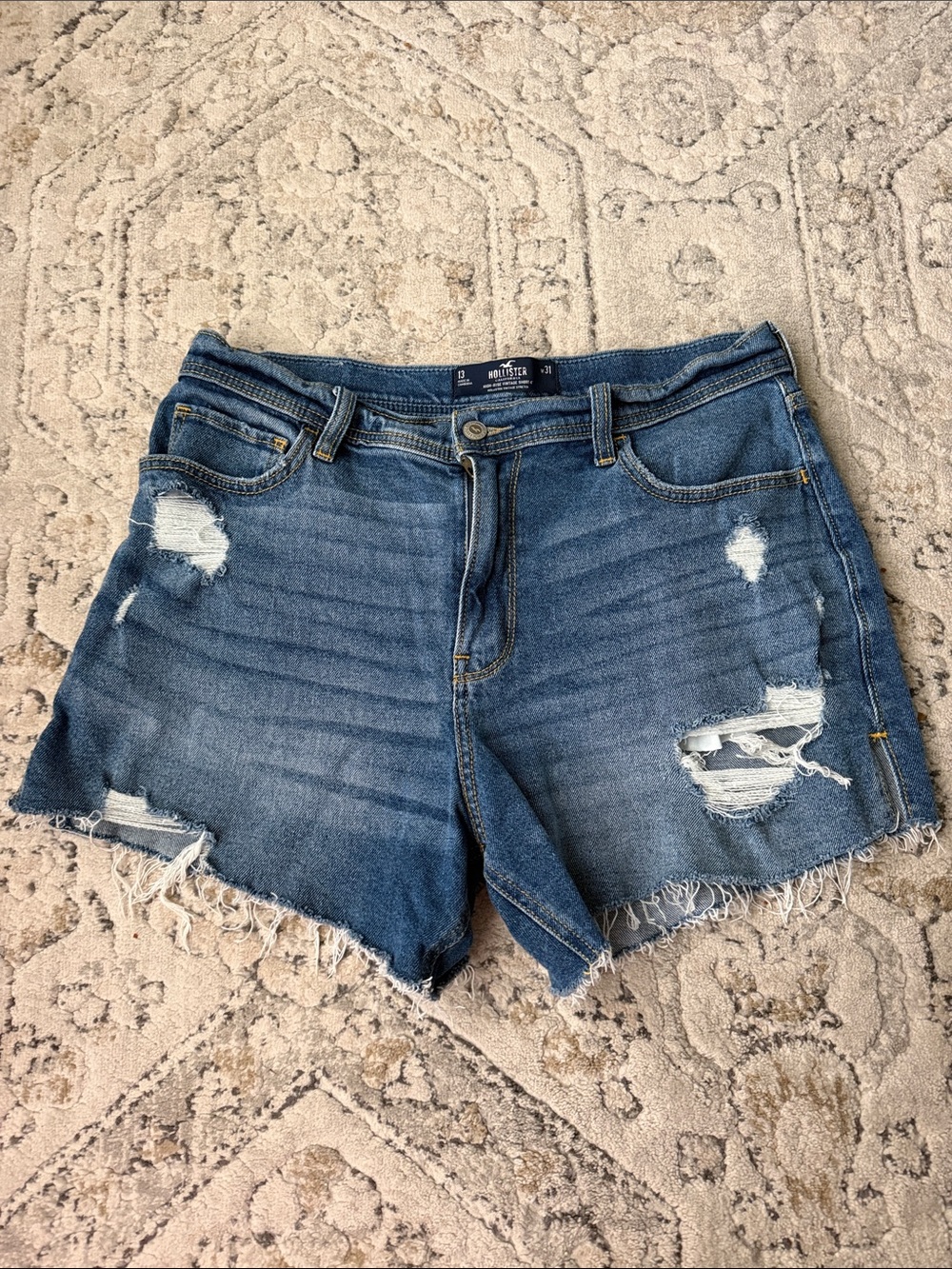 Hollister Medium Blue Distressed Denim Shorts